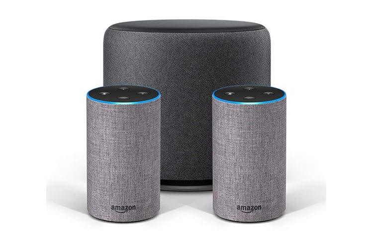 Ein Amazon Echo Sub und zwei Amazon Echo 2 ergeben ein 2.1-Stereosystem Ein Amazon Echo Sub und zwei Amazon Echo 2 ergeben ein 2.1-Stereosystem