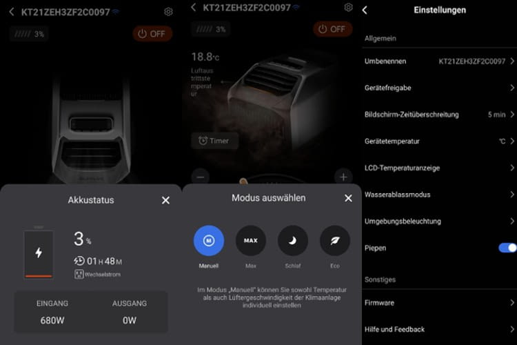 Ist der Akku angeschlossen lässt sich in der App auch direkt der Ladestatus überprüfen Ist der Akku angeschlossen lässt sich in der App auch direkt der Ladestatus überprüfen