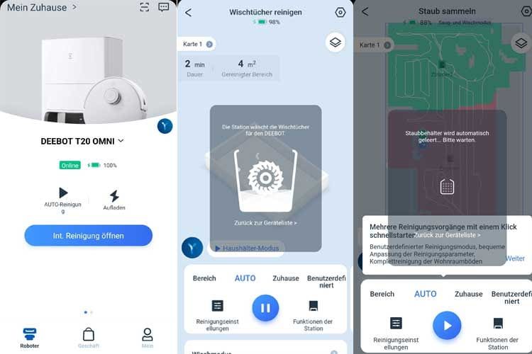 Die Einrichtung in der ECOVACS HOME App funktionierte problemlos und informiert über jegliche Vorgänge bei der Reinigung Die Einrichtung in der ECOVACS HOME App funktionierte problemlos und informiert über jegliche Vorgänge bei der Reinigung