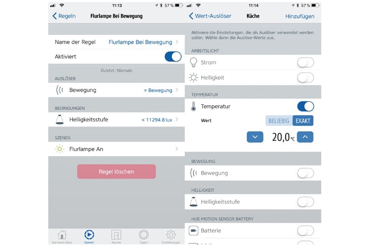 Mithilfe der Elgato Eve-App lassen sich die erweiterten Sensordaten des Hue-Bewegungsmelders für Automationsregeln nutzen Mithilfe der Elgato Eve-App lassen sich die erweiterten Sensordaten des Hue-Bewegungsmelders für Automationsregeln nutzen