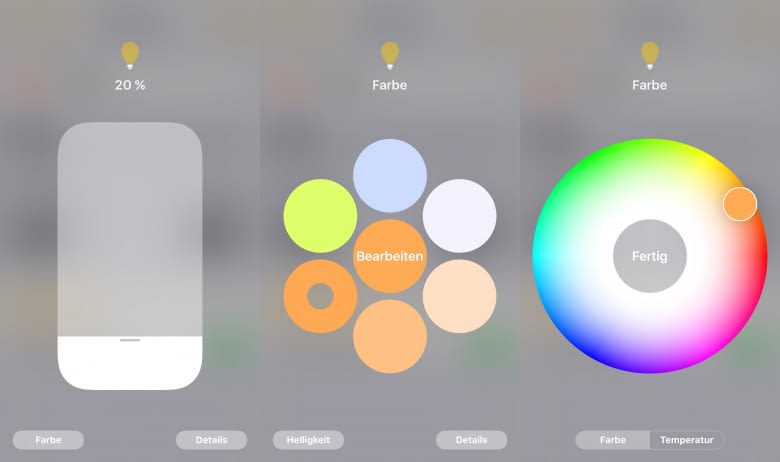 Farbe und Helligkeit lassen sich bequem über das Control Center ändern Farbe und Helligkeit lassen sich bequem über das Control Center ändern