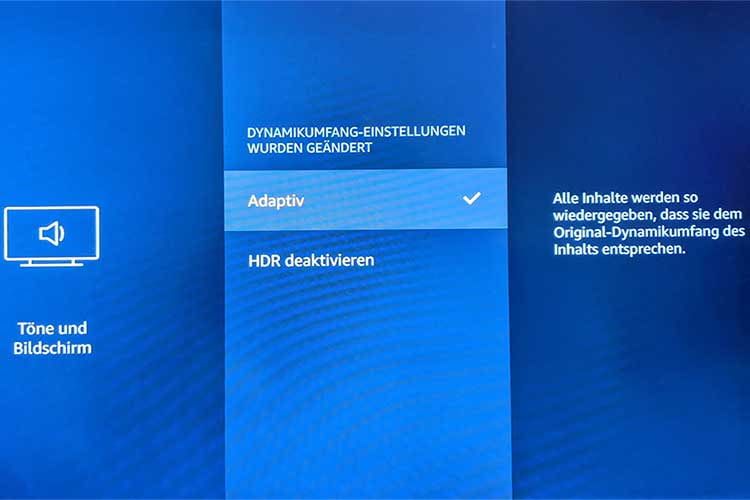Für die Filmwiedergabe mit HDR muss in den Amazon Fire TV Stick Einstellungen die Option Für die Filmwiedergabe mit HDR muss in den Amazon Fire TV Stick Einstellungen die Option