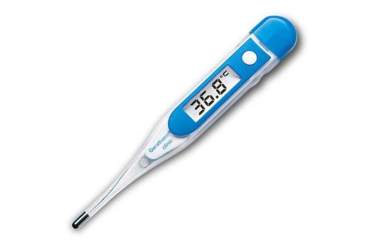 Geratherm clinic GT-2038 ist ein digitales Kontakt-Fieberthermometer, das die Temperatur im Mund, Po und in der Achselhöhle misst Geratherm clinic GT-2038 ist ein digitales Kontakt-Fieberthermometer, das die Temperatur im Mund, Po und in der Achselhöhle misst