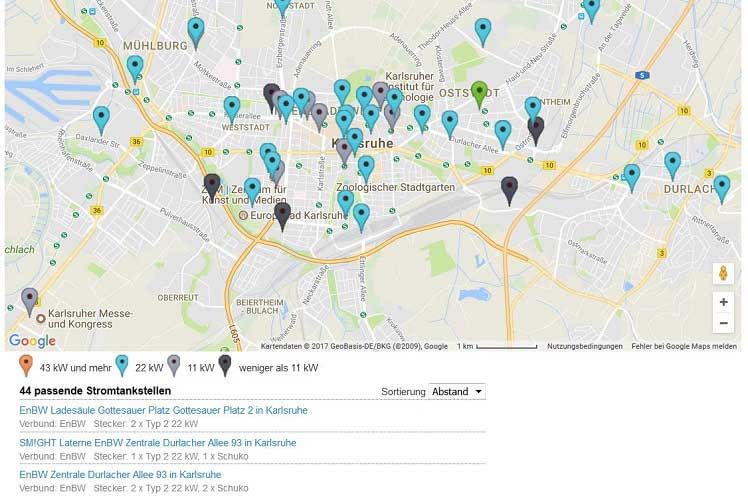 Die Ladestationen Karte von goingelectric.de bietet viele Filtermöglichkeiten Die Ladestationen Karte von goingelectric.de bietet viele Filtermöglichkeiten