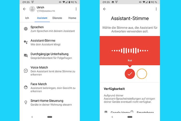 Die Stimme von Google Assistant lässt einfach ändern: Im Reiter Assistant Die Stimme von Google Assistant lässt einfach ändern: Im Reiter Assistant