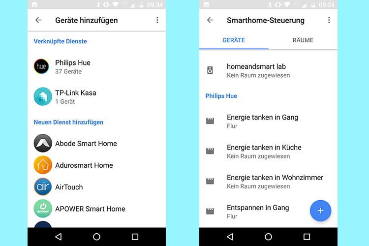 Lichtszenen werden über die Google Home App für Google Assistant eingerichtet Lichtszenen werden über die Google Home App für Google Assistant eingerichtet