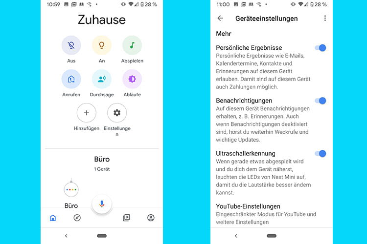 Anrufe und Durchsachen an Google Nest Mini konnten wir im Test problemlos von der Google Home App aus versenden Anrufe und Durchsachen an Google Nest Mini konnten wir im Test problemlos von der Google Home App aus versenden