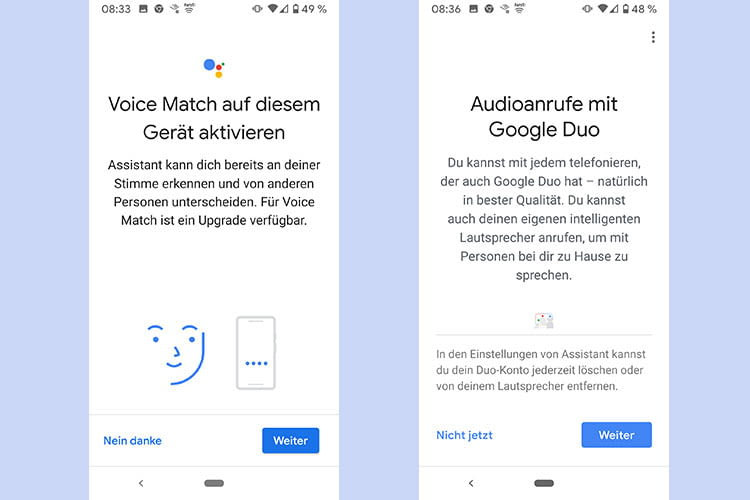 Während des Installationsprozesses lassen sich die Stimmidentifizierungs- und Google Duo-Funktionen für Google Home Nest aktivieren Während des Installationsprozesses lassen sich die Stimmidentifizierungs- und Google Duo-Funktionen für Google Home Nest aktivieren