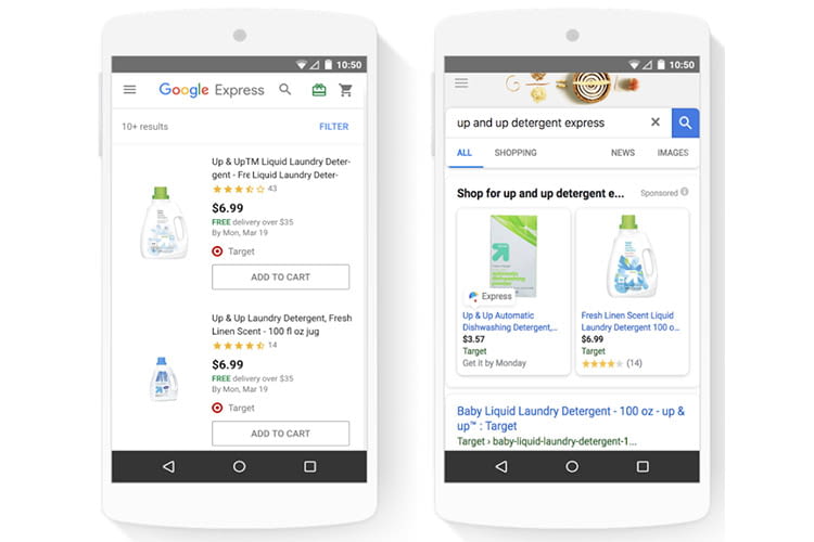 Google Assistant und die Google Express Verkäuferplattform teilen sich einen Warenkorb und Check-out-Prozess Google Assistant und die Google Express Verkäuferplattform teilen sich einen Warenkorb und Check-out-Prozess