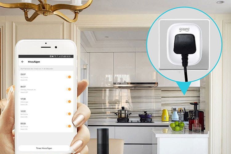Per App lässt sich die gosund SP1 WLAN-Steckdose von jedem Ort aus steuern Per App lässt sich die gosund SP1 WLAN-Steckdose von jedem Ort aus steuern