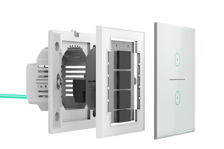 Die Explosions-Darstellung veranschaulicht den Aufbau des GREMAG WLAN-Lichtschalters Die Explosions-Darstellung veranschaulicht den Aufbau des GREMAG WLAN-Lichtschalters