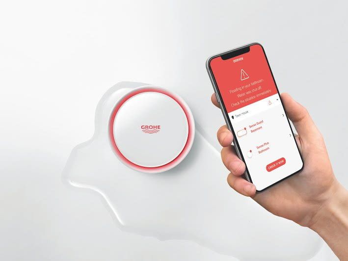 Der Wassersensor u0022Grohe Senseu0022 alamiert bei Berührung mit Wasser per App Der Wassersensor u0022Grohe Senseu0022 alamiert bei Berührung mit Wasser per App