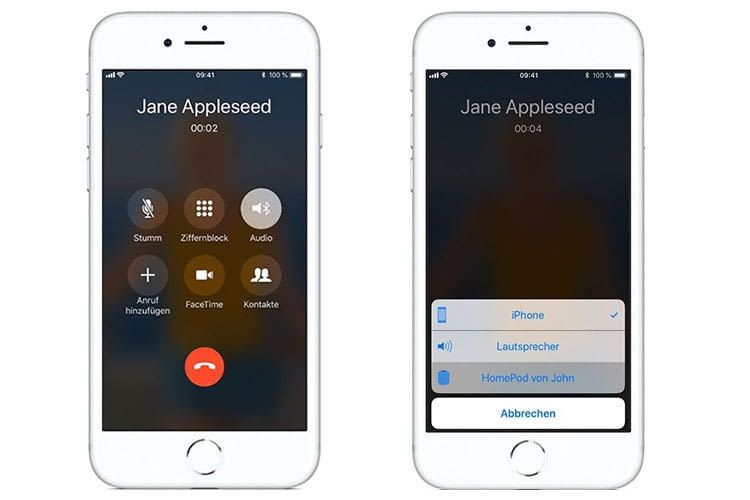In der Telefon-App des iPhones unter Lautsprecher den HomePod auswählen In der Telefon-App des iPhones unter Lautsprecher den HomePod auswählen