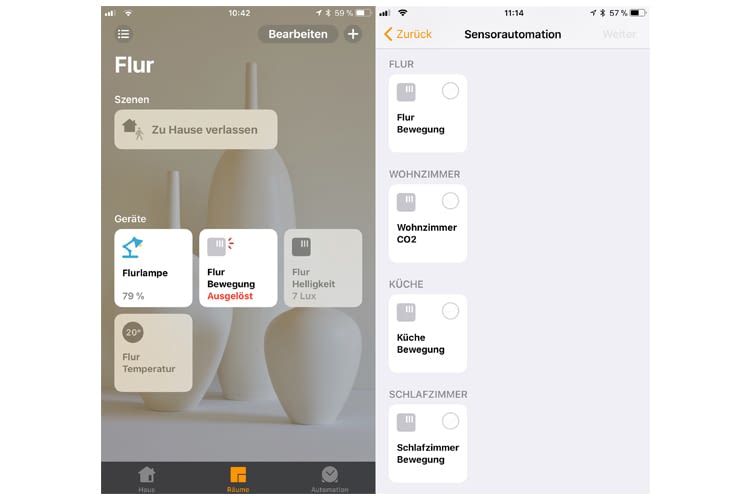 In der Home-App erscheinen drei Sensoren für den Hue-Bewegungsmelder: Bewegung, Helligkeit und Temperatur In der Home-App erscheinen drei Sensoren für den Hue-Bewegungsmelder: Bewegung, Helligkeit und Temperatur