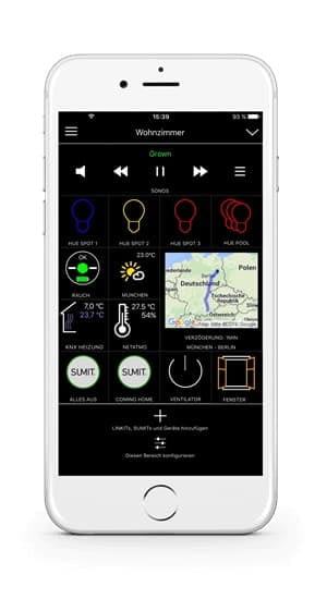 Dashboard der iHaus 2 App auf einem Smartphone Dashboard der iHaus 2 App auf einem Smartphone