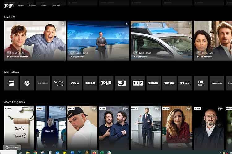 Die von Joyn Plus+ unterstützten Mediatheken sind als kleine Kacheln zwischen Live TV und Joyn Originals versteckt Die von Joyn Plus+ unterstützten Mediatheken sind als kleine Kacheln zwischen Live TV und Joyn Originals versteckt