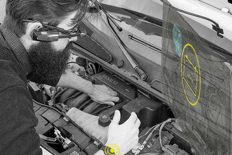 Mechaniker können mit Kinemic Informationen per Gestensteuerung abrufen, selbst wenn sie Werkzeuge in der Hand halten Mechaniker können mit Kinemic Informationen per Gestensteuerung abrufen, selbst wenn sie Werkzeuge in der Hand halten