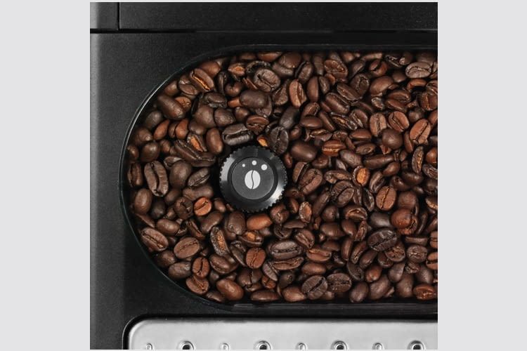 Der transparente Vorratsbehälter fasst 275 Gramm Kaffeebohnen Der transparente Vorratsbehälter fasst 275 Gramm Kaffeebohnen