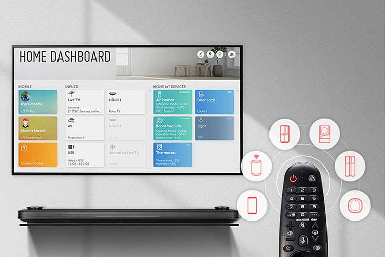 LG bietet bei Smart TV Modellen ein Dashboard an, das auch Auskunft über im Smart Home angeschlossene Geräte gibt LG bietet bei Smart TV Modellen ein Dashboard an, das auch Auskunft über im Smart Home angeschlossene Geräte gibt