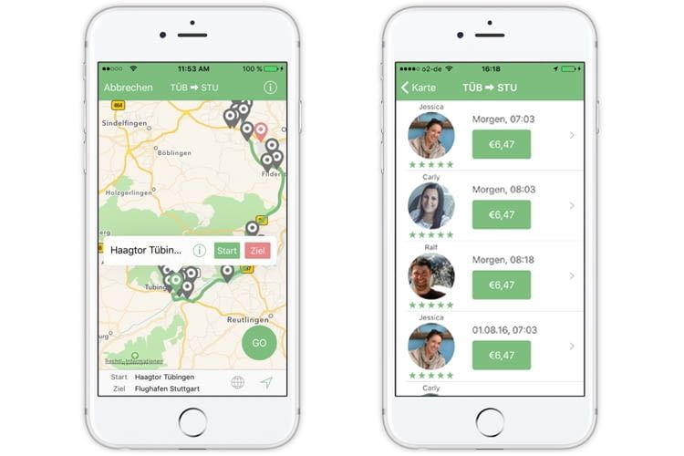 Die MatchRiderGO-App zeigt an, welche Strecken angeboten werden und listet die Fahrten übersichtlich auf Die MatchRiderGO-App zeigt an, welche Strecken angeboten werden und listet die Fahrten übersichtlich auf