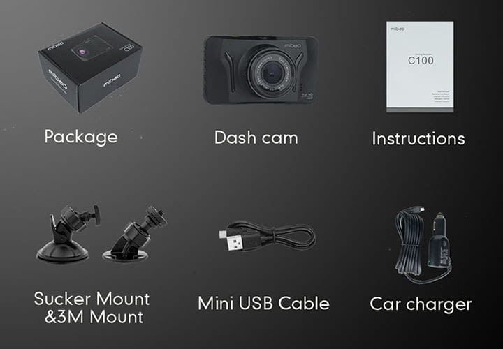 Im Lieferumfang der Mibao Dashcam Full HD 1080P fehlen lediglich die Kabelklemmen Im Lieferumfang der Mibao Dashcam Full HD 1080P fehlen lediglich die Kabelklemmen