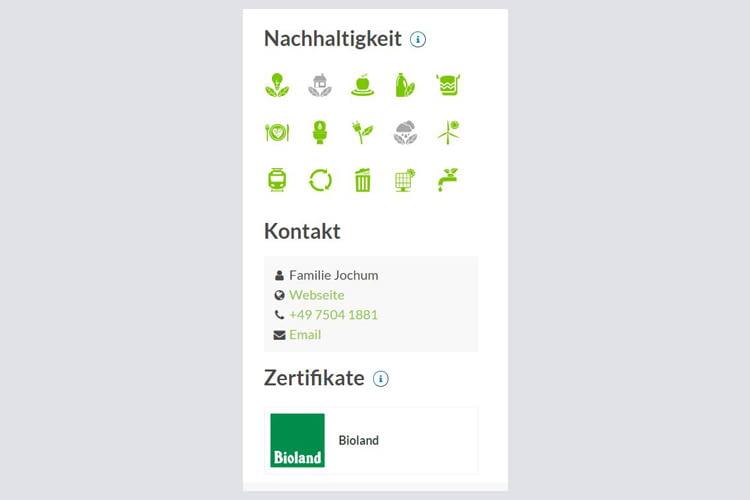 Welche Nachhaltigkeitskriterien erfüllt werden, lässt sich bei jeder Unterkunft auf einen Blick erkennen Welche Nachhaltigkeitskriterien erfüllt werden, lässt sich bei jeder Unterkunft auf einen Blick erkennen