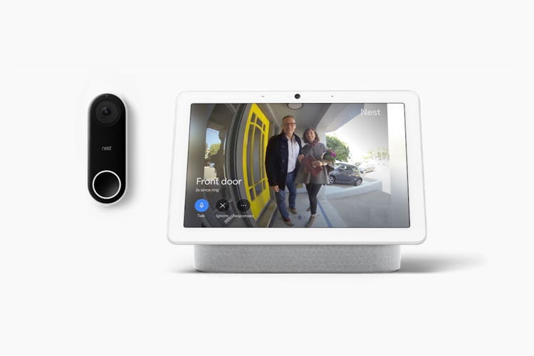 In Kombination mit einer Nest Videotürklingel zeigt Nest Hub Max wer vor der Tür steht In Kombination mit einer Nest Videotürklingel zeigt Nest Hub Max wer vor der Tür steht