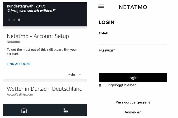 Über die Alexa-App wird der Netatmo-Skill aktiviert und verifiziert Über die Alexa-App wird der Netatmo-Skill aktiviert und verifiziert