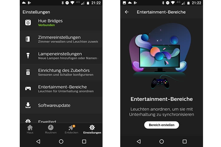 In der Philips Hue App 3.0 können Entertainmentbereiche eingerichtet werden In der Philips Hue App 3.0 können Entertainmentbereiche eingerichtet werden