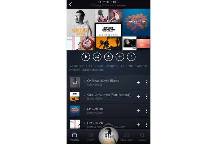 Über das +-Symbol landet der Playlist-Song in der eigenen Bibliothek Über das +-Symbol landet der Playlist-Song in der eigenen Bibliothek