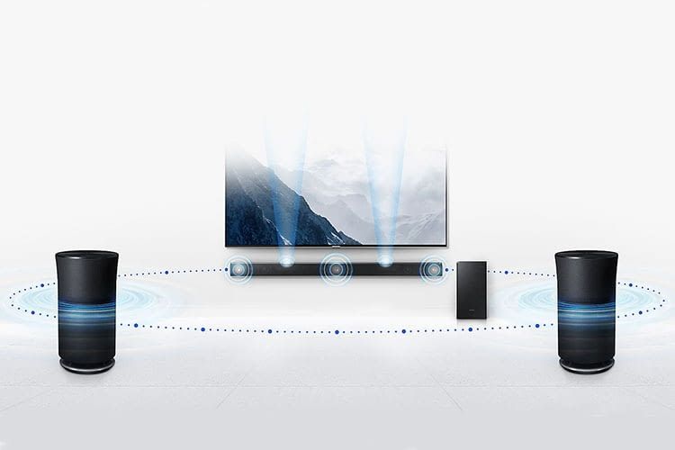 Das Soundsystem Samsung HW-K850 lässt sich optional mit 360-Grad-Rücklautsprechern erweitern Das Soundsystem Samsung HW-K850 lässt sich optional mit 360-Grad-Rücklautsprechern erweitern