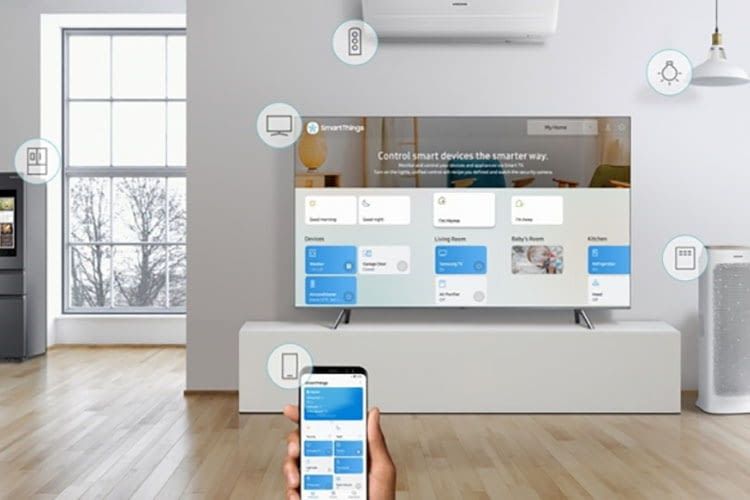 Mit der SmartThings App von Samsung können Nutzer eines Galaxy S9 Smartphones ihren Samsung TV einrichten Mit der SmartThings App von Samsung können Nutzer eines Galaxy S9 Smartphones ihren Samsung TV einrichten