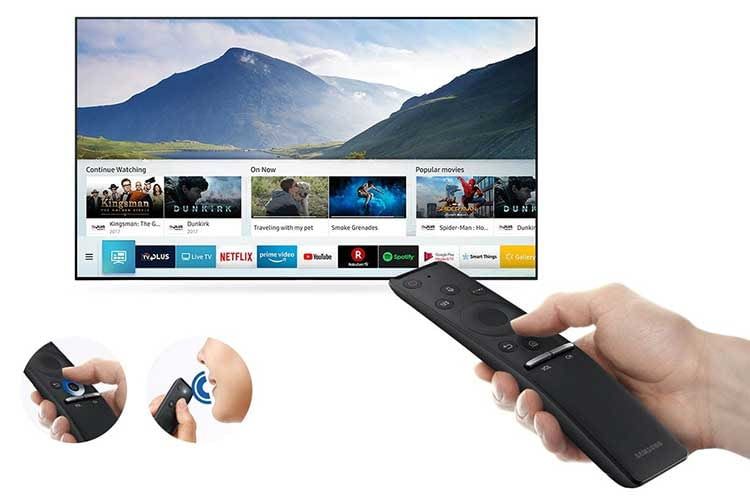 Bei vielen Samsung Smart TVs erfolgt die Sprachsteuerung über ein in der Fernbedienung eingebautes Mikrofon Bei vielen Samsung Smart TVs erfolgt die Sprachsteuerung über ein in der Fernbedienung eingebautes Mikrofon