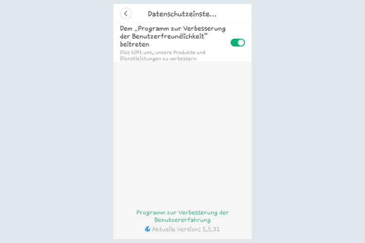 Per Schieberegler lässt sich Kommunikation von S6 mit dem Hersteller beschränken Per Schieberegler lässt sich Kommunikation von S6 mit dem Hersteller beschränken