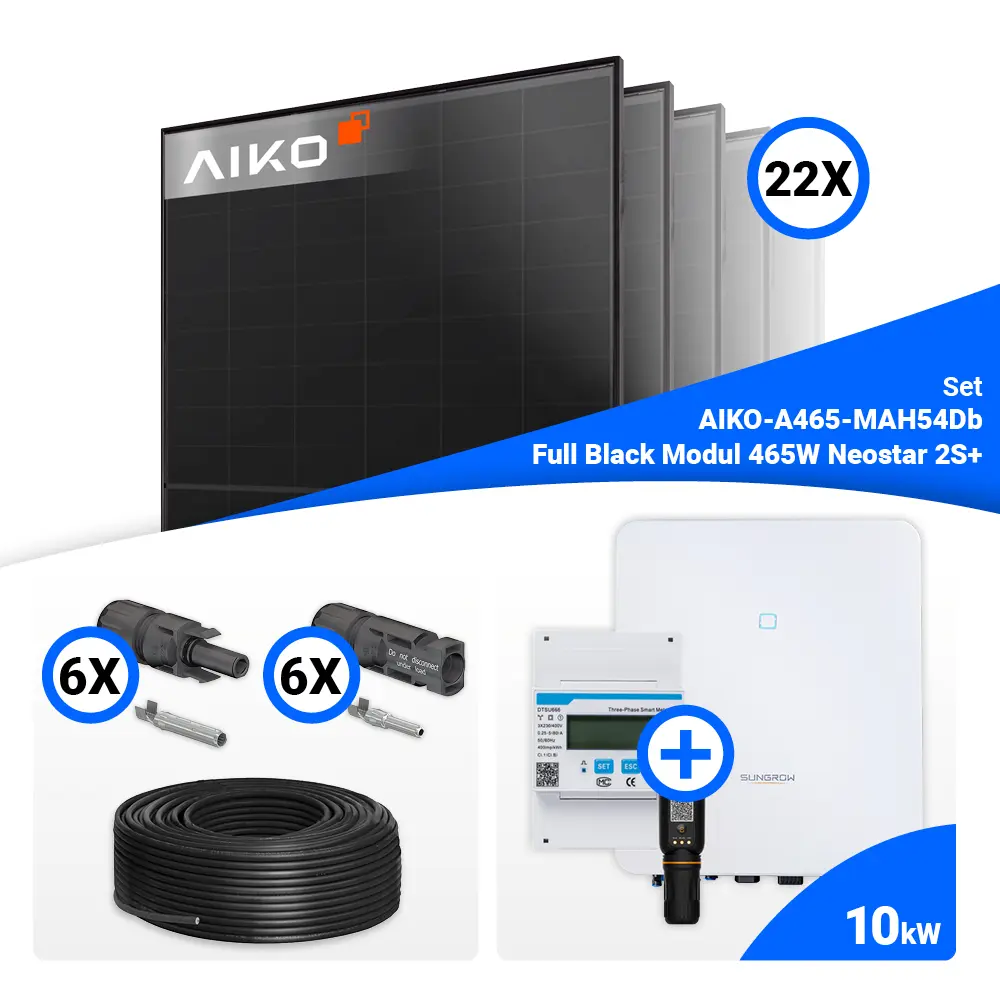 SH24 PV-Komplettset 10 kWp – 22x AIKO 465W Full Black & Sungrow Wechselrichter