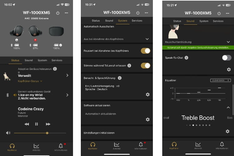 Die App zu den Sony WF1000-XM5 ist übersichtlich und intuitiv designt Die App zu den Sony WF1000-XM5 ist übersichtlich und intuitiv designt