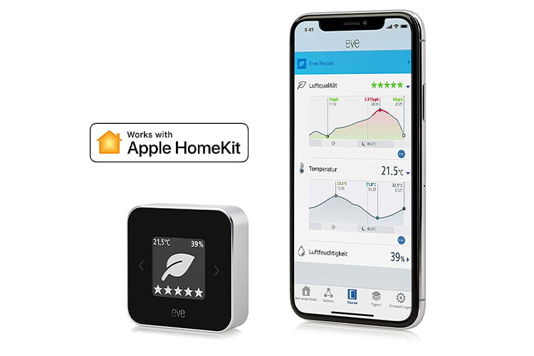 In der Eve App werden die von Eve Room gesammelten Raumluftdaten anschaulich in einer Grafik dargestellt In der Eve App werden die von Eve Room gesammelten Raumluftdaten anschaulich in einer Grafik dargestellt