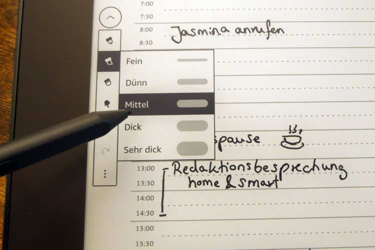 Im Kindle Scribe Test haben wir verschiedene Strichstärken und Radiermodi ausprobiert Im Kindle Scribe Test haben wir verschiedene Strichstärken und Radiermodi ausprobiert