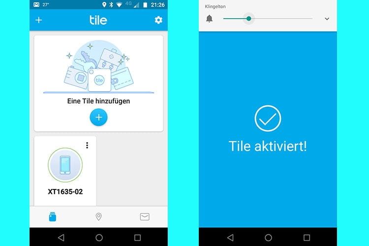 Nach der Registrierung bei Tile müssen Tile Slime und Smartphone aktiviert werden Nach der Registrierung bei Tile müssen Tile Slime und Smartphone aktiviert werden