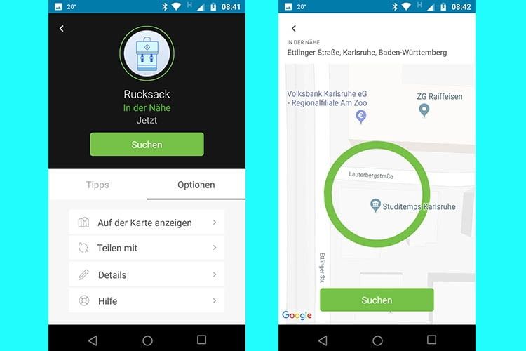 Die Tile App gibt auf Google Maps die letzte bekannte Position des getrackten Gegenstandes an Die Tile App gibt auf Google Maps die letzte bekannte Position des getrackten Gegenstandes an