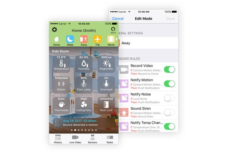 Über die Toshiba Symbio-App können Regeln für die Smart Home-Sensoren erstellt werden Über die Toshiba Symbio-App können Regeln für die Smart Home-Sensoren erstellt werden
