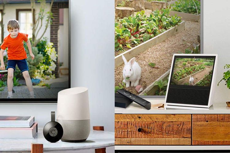 In Kombination mit einem Smart Speaker wird das Bild live auf den TV oder ein Echo Display übertragen In Kombination mit einem Smart Speaker wird das Bild live auf den TV oder ein Echo Display übertragen