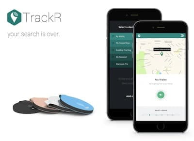 Abbildung des TrackR bravo und der App Abbildung des TrackR bravo und der App