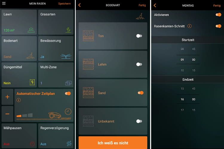 Bei diesem Mähroboter ohne Begrenzungskabel ist die App sehr übersichtlich gestaltet Bei diesem Mähroboter ohne Begrenzungskabel ist die App sehr übersichtlich gestaltet