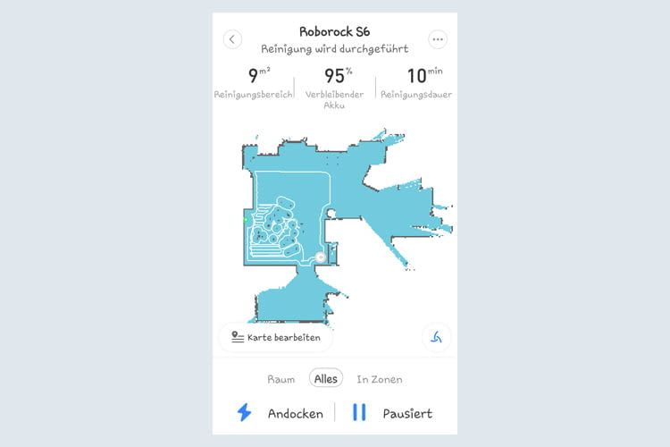 Per App lässt sich nachvollziehen wie lange der Roboter wo putzt Per App lässt sich nachvollziehen wie lange der Roboter wo putzt
