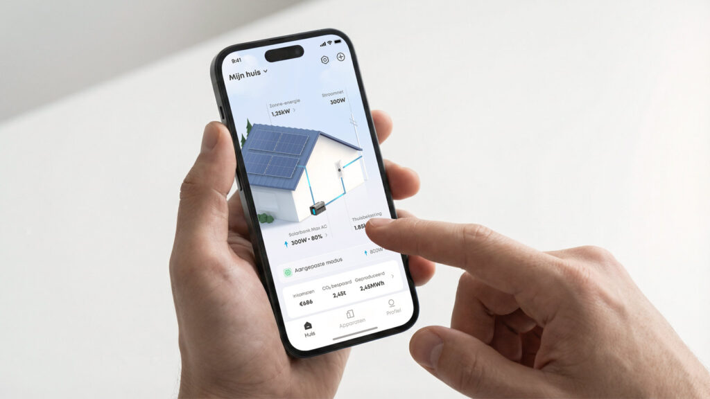 anker-app-fuer-anker-solix-solarband-max-ac Hand mit Smartphone und Anker App