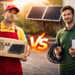 Junger Mann mit Kabel und Mann mit Billig-Panel