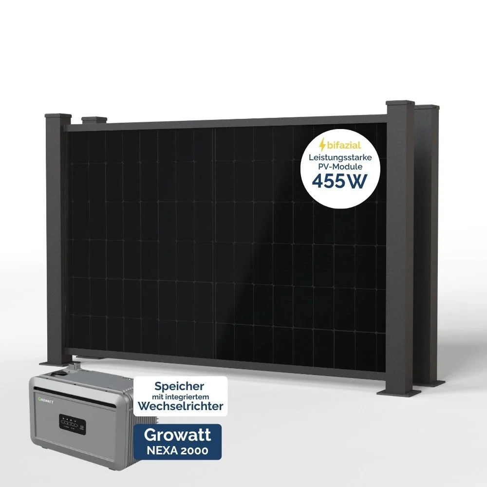 BasicPVence Solarzaun 1,25 x 3,75 m mit zwei PV Modulen