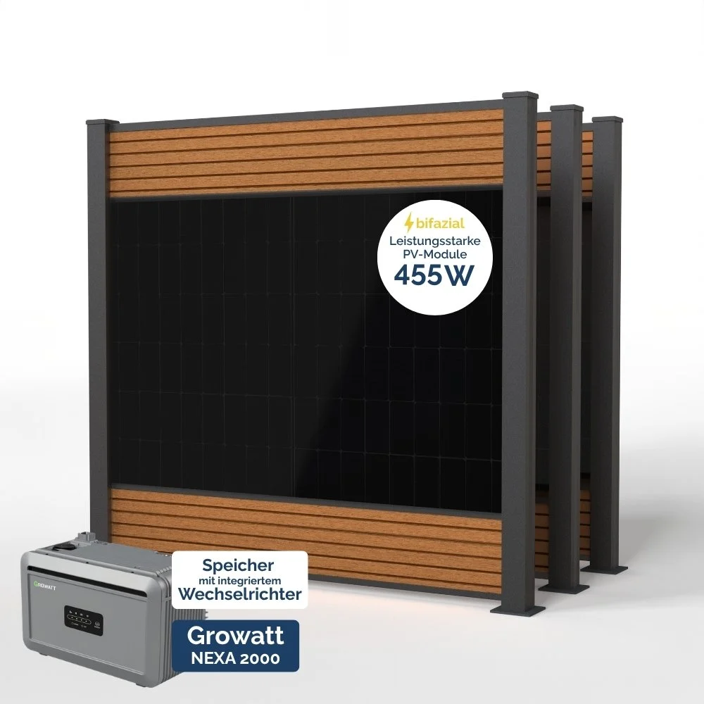 FlexPVence Solarzaun 2,0 x 5,58 m mit drei PV Modulen