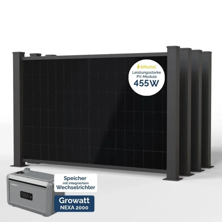 BasicPVence Solarzaun 1,25 x 7,4 m mit vier PV Modulen